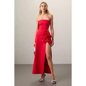 Delfi Collective Tatiana Red Rosette Rose Maxi Dress Cut Out Strapless S
